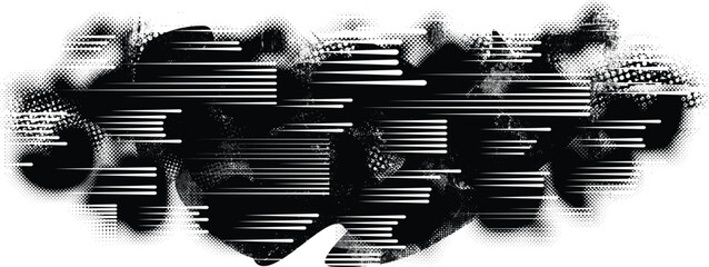 Glitch distressed grange shape . Noise grungy logo .  Shape textured with fast lines.Grunge , distress effect .Vector shapes with a halftone dots, and speed lines. screen print texture.