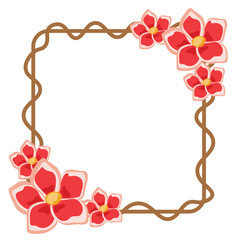 Red flower frame, square shape floral border vector illustration
