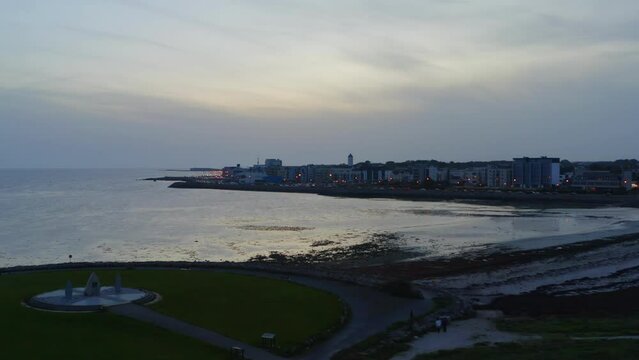 Aerial view of Salthill above Celia Griffin memorial park stones. Galway