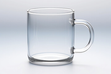 Photo of a white background glass mug with a handle