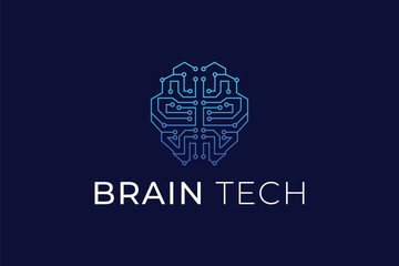 Brain tech logo design, smart brain logo design