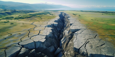 Fault like fracture in the ground or terrain.