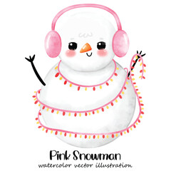 Snowman, Pink Snowman, Pink Christmas, watercolor