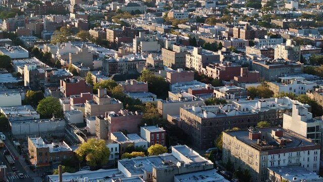 Aerial shot of homes in sunset Park Brooklyn.