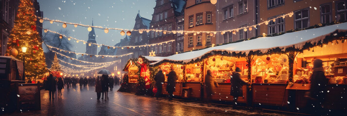Obraz premium Christmas market at night with lights