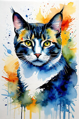 Cat Lover Decor  Watercolor Painting