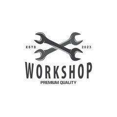 Repair Workshop Logo, Simple Key and Gear Design for a Simple Vehicle Repair Business, Vector Templet Illustration