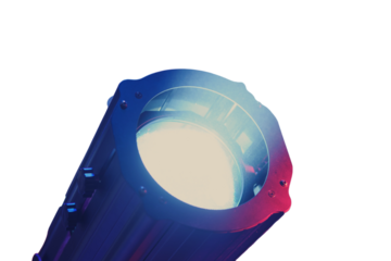 Blue stage lighting effect in the dark, close-up of the lamp, isolated on white background