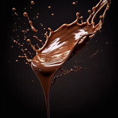 Advertising photograph with jets of melted chocolate falling. The background is a plain color that contrasts with the chocolate. Ideal image to add a product. I