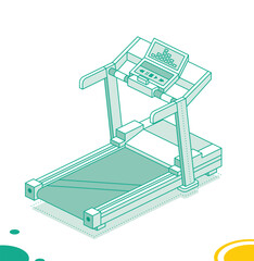 Isometric treadmill. Running simulator. Outline object isolated on white background.