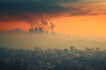 Fototapeta premium Environmental Impact, Urban Air Pollution in Landscape