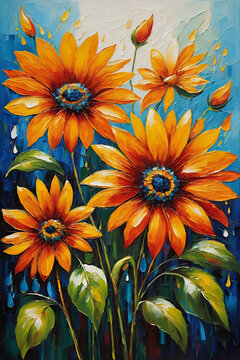 Colorful Flowers in Oil Painting Style Artistic Floral Elegance