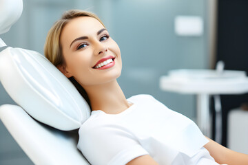 Fototapeta premium portrait of a smiling woman sitting on dentist chair