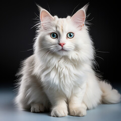 Obraz premium Furry cat with captivating whiskers sits on white surface