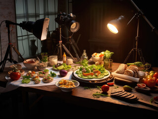 Photo and video shooting of food in the studio. Professional studio equipment for food photographers