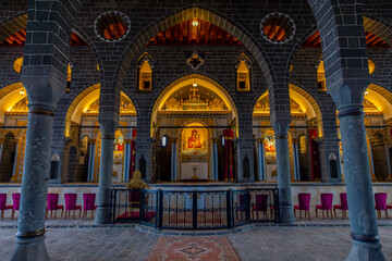 DIYARBAKIR, TURKEY, 09 OCTOBER 2023: he Surp Giragos Armenian Church or St. Kyriakos Church is in the Sur district of Diyarbakır in southeastern Turkey. - obrazy, fototapety, plakaty