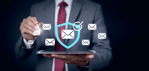 Email Protection Security from Spam virus. Internet network, Secure data email, Security protection...