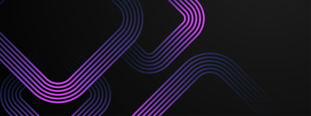 Black and purple violet abstract dynamic banner with shiny geometric lines