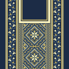 Obraz premium floral embroidery neckline background. ikat and cross stitch geometric seamless pattern ethnic oriental traditional. Aztec style illustration design for carpet, wallpaper, clothing, wrapping, batik. 