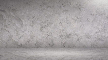 Grey Cement Wall Room and Concrete Floor in Vintage Loft style with stunning gradient light on surface, Home Interior Background design with Empty Space for your text