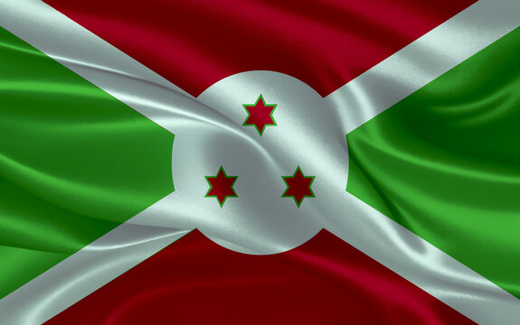 3d waving realistic silk national flag of Burundi. Happy national day Burundi flag background. close up