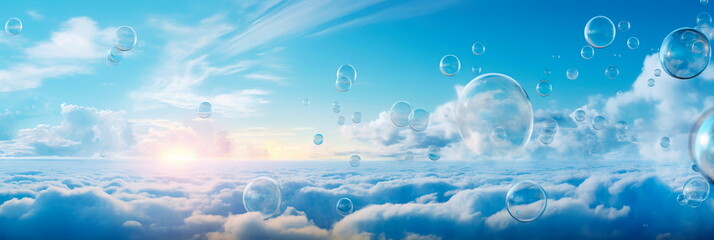 journey to the sky, where bubbles float freely amidst the clouds.