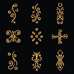 Set of Islamic Luxury ornaments on the background in vector. New Year gold decorative traditional oriental symbols.