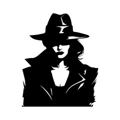Vector noir film lady silhouette. Criminal girl illustration. Retro woman portrait. Old school mafia concept. Template for clothes, t-shirt, cards, games design