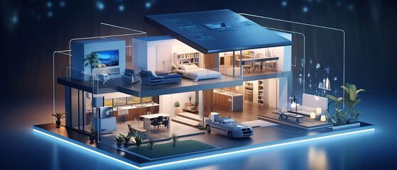 Smart home management homes with solar panels  AI. Remote control and home new luxury management.	