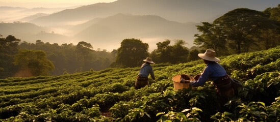 Coffee is picked on coffee farms in Jalapa Guatemala - obrazy, fototapety, plakaty