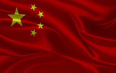 3d waving realistic silk national flag of China. Happy national day China flag background. close up