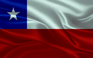 3d waving realistic silk national flag of Chile. Happy national day Chile flag background. close up