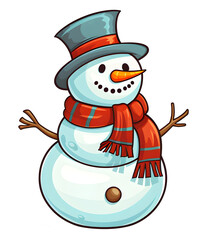 Cute Snowman cartoon vector isolated background.