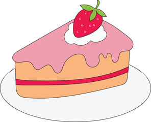 cute strawberry cake doodle vector