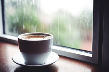 a home-brewed cup of coffee on a window sill