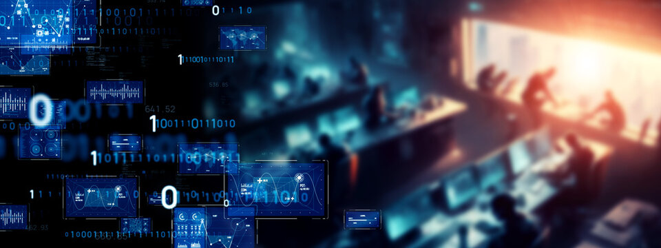 Group of people working in office and digital technology concept.