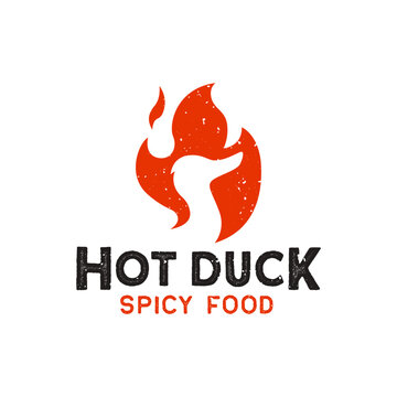 rustic fire duck logo, hot duck flame symbol vector icon illustration, modern logo, fast food and spicy food restaurant