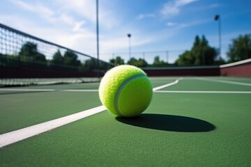 tennis court with racket and ball, nobody around - obrazy, fototapety, plakaty