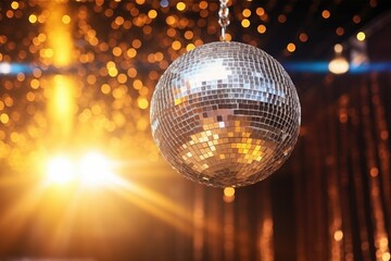 Fototapeta na wymiar glittery disco ball hanging from the ceiling of a ballroom