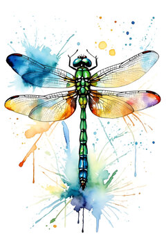 Dragonfly Watercolor Painting Isolated on White Background
