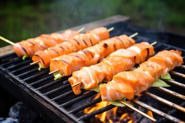 close view of smoked salmon appetizers on bbq