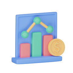 Business line chart sign with bullseye arrow 3d render