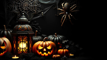 Obraz premium Halloween scene with a glowing lantern