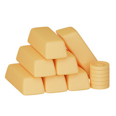 3D render icon of gold bars and coins