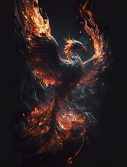 Brennender Feuer Phönix Vogel aus der Asche Fantasie Tier - obrazy, fototapety, plakaty