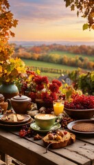 Fototapeta premium autumn still life with cup of coffee and leaves