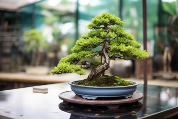 Deurstickers high-angle view of bonsai in pot © Alfazet Chronicles