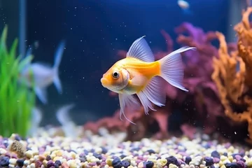 Fotobehang goldfish swimming in a colourful aquarium © altitudevisual