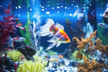 Obraz na płótnie Canvas goldfish swimming in a colourful aquarium