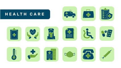 Health care flat icon set design. Medical doodle set icon.